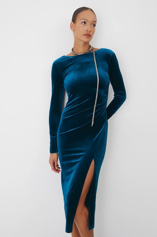 Oblečení Šaty midi, z veluru zelená barva RW24-SUDA15 tyrkysová