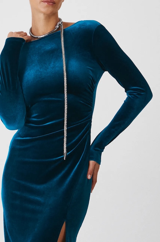 Šaty midi, z veluru zelená barva RW24-SUDA15 tyrkysová