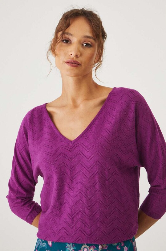 Sweter damski z fakturą kolor fioletowy fioletowy RW24.SWD020