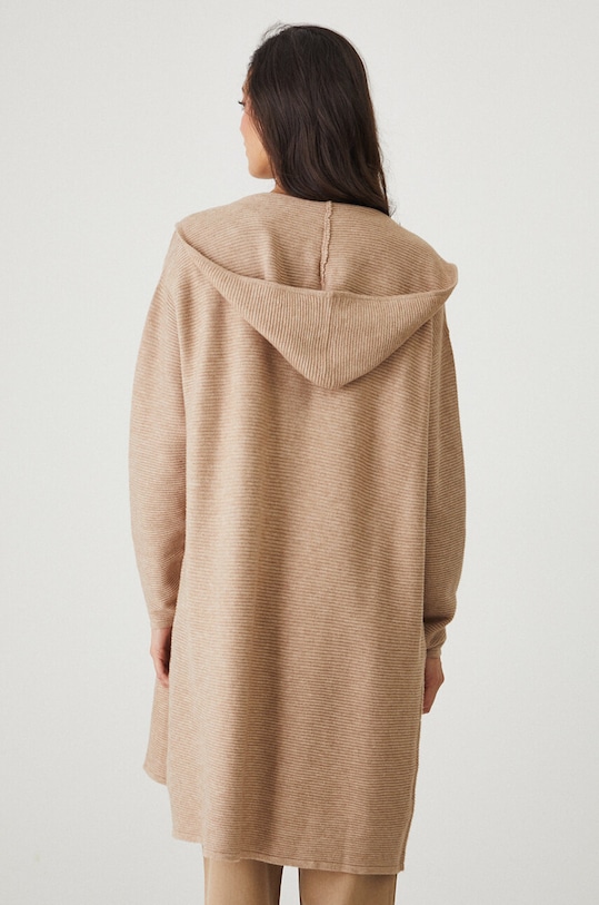 Odzież Kardigan damski prążkowany z kapturem kolor beżowy RW24.SWD021 beżowy
