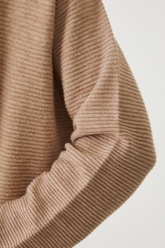 Kardigan damski prążkowany z kapturem kolor beżowy RW24.SWD021 beżowy