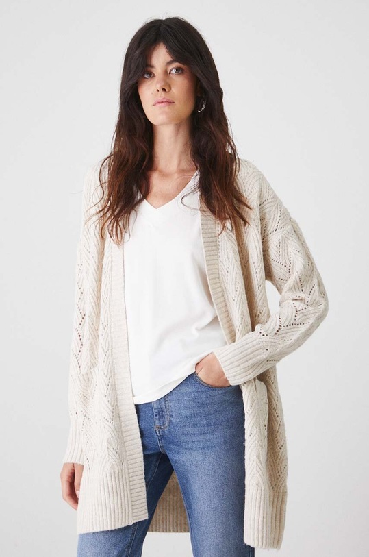 Kardigán dámsky azúrový béžová farba béžová RW24.SWD041