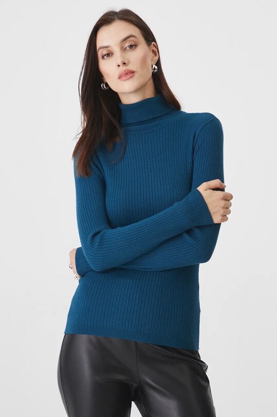 Sweter damski prążkowany kolor turkusowy turkusowy RW24.SWD070
