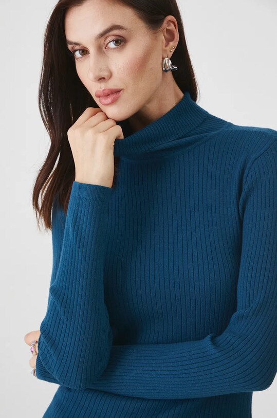 Sweter damski prążkowany kolor turkusowy RW24.SWD070 turkusowy
