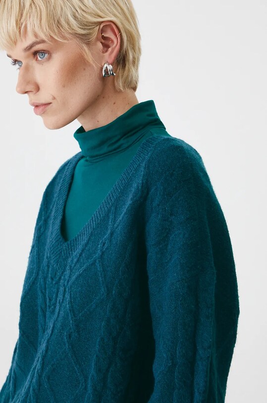 Sweter z domieszką wełny damski melanżowy kolor zielony RW24.SWD073 turkusowy