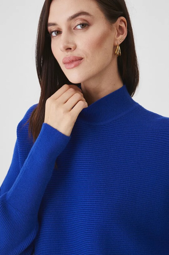 Sweter damski oversize prążkowany kolor niebieski niebieski RW24.SWD074