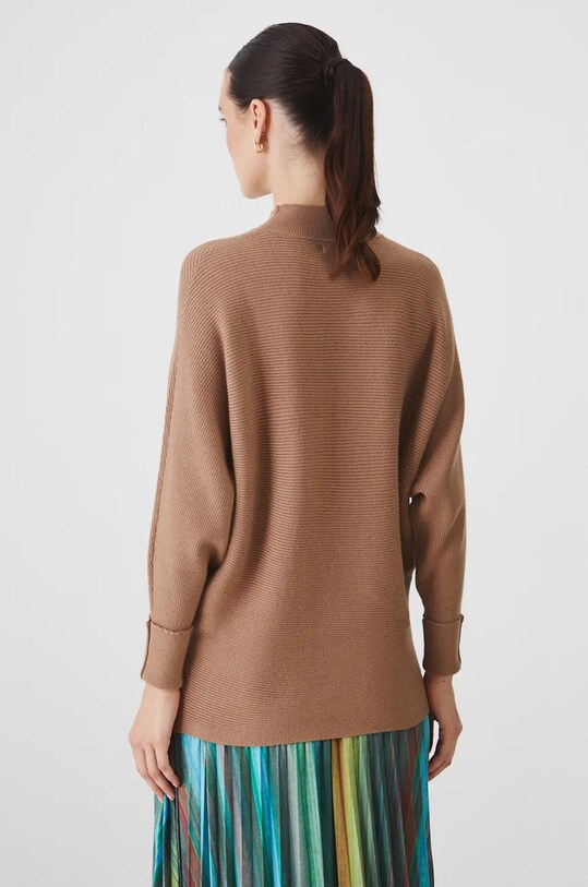 Odzież Sweter damski oversize prążkowany kolor beżowy RW24.SWD074 beżowy
