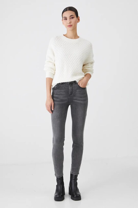 Sweter z domieszką wełny damski z fakturą kolor beżowy RW24.SWD084 beżowy RW24