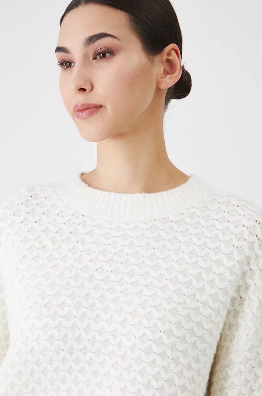 Sweter z domieszką wełny damski z fakturą kolor beżowy beżowy RW24.SWD084