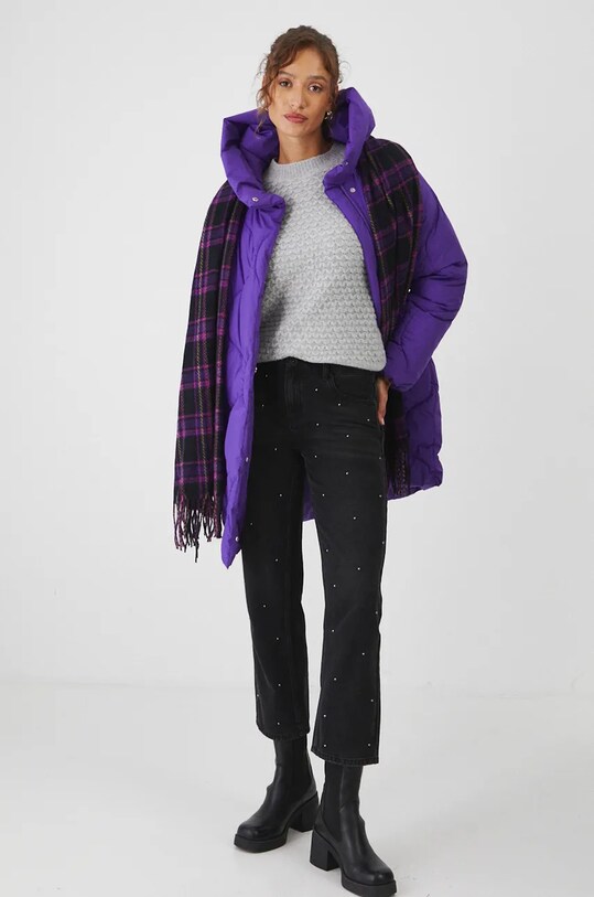 Sweter z domieszką wełny damski z fakturą kolor szary RW24.SWD084 szary RW24