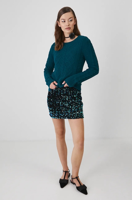 Sweter damski z warkoczowym splotem kolor zielony RW24.SWD0A1 turkusowy RW24