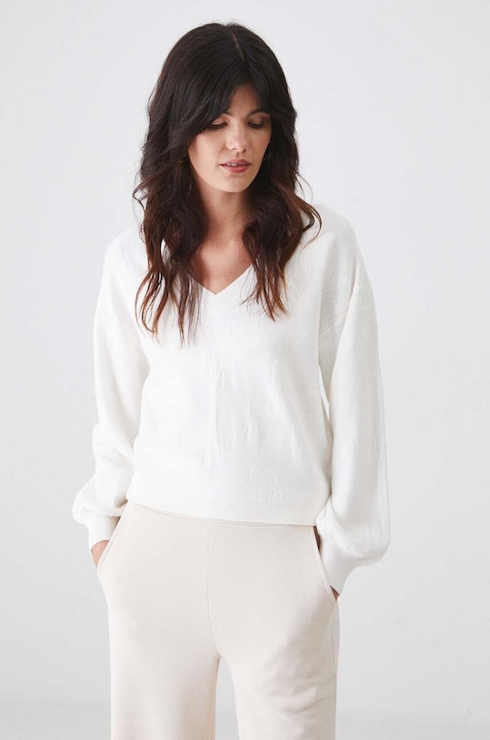 Sweter damski żakardowy kolor beżowy cienka beżowy RW24.SWD410