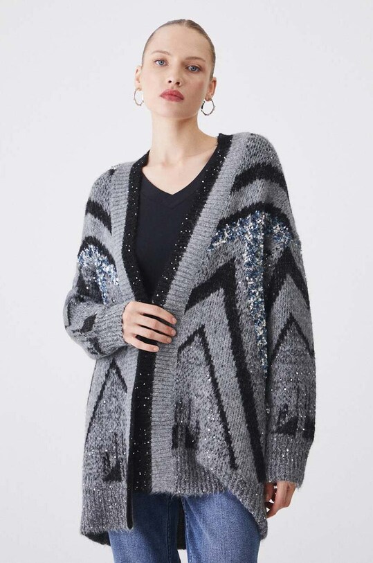 Kardigan z domieszką wełny damski żakardowy wzorzysty kolor multicolor RW24.SWD508 multicolor RW24