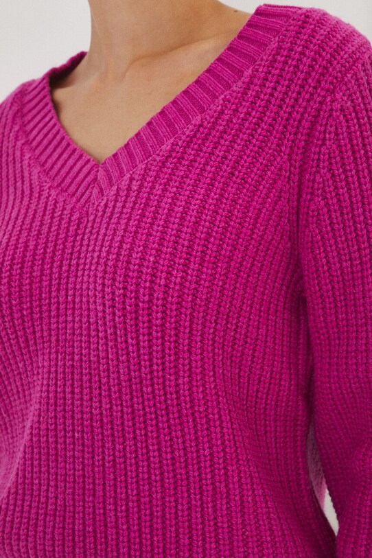 Sweter z domieszką wełny damski prążkowany kolor fioletowy RW24.SWD601 fioletowy