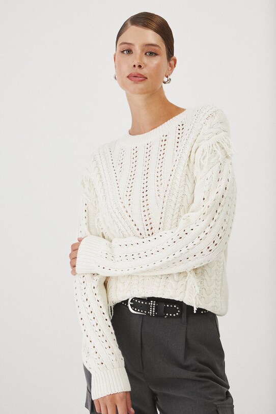 Sweter damski z fakturą kolor beżowy beżowy RW24.SWD606