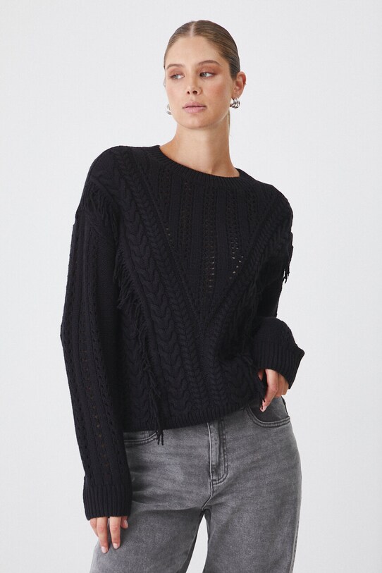 Sweter damski z fakturą kolor czarny czarny RW24.SWD606