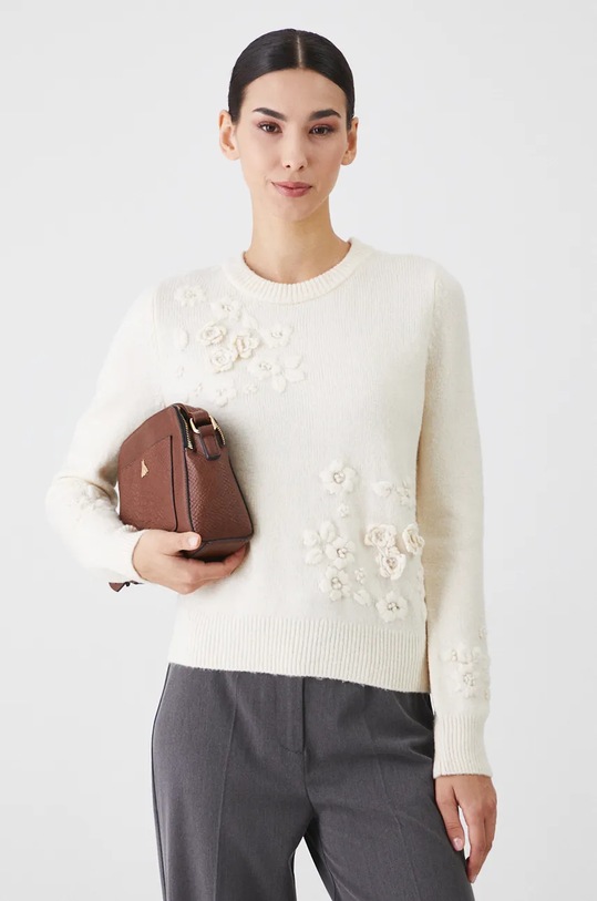 Pulover s dodatkom vune Medicine natpis bež RW24.SWD700