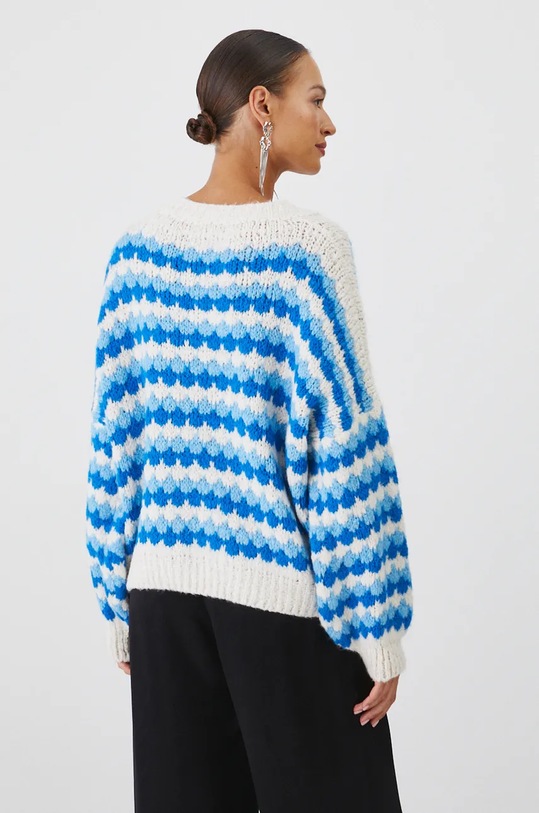 Odzież Sweter z domieszką wełny damski wzorzysty kolor niebieski RW24.SWD770 niebieski