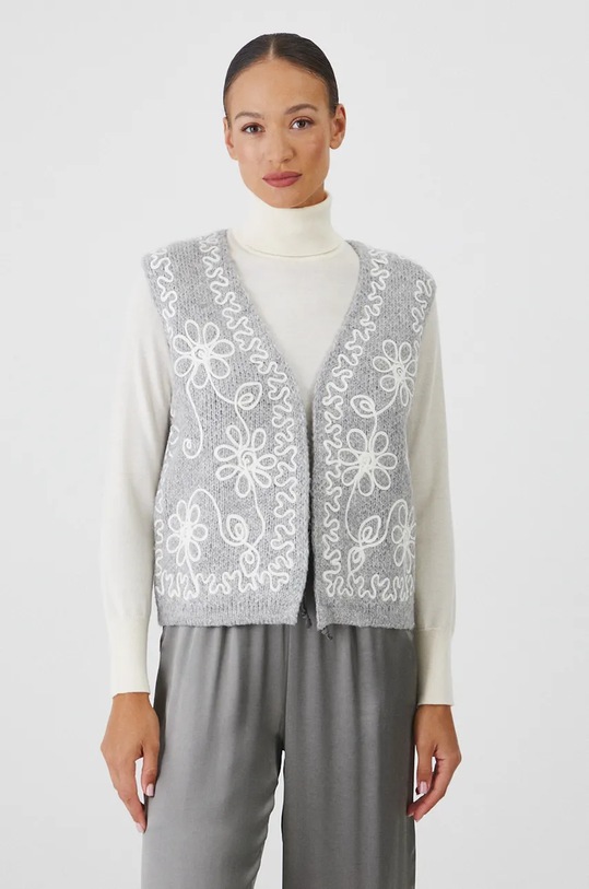Kamizelka damska z ozdobną aplikacją kolor szary szary RW24.SWD773