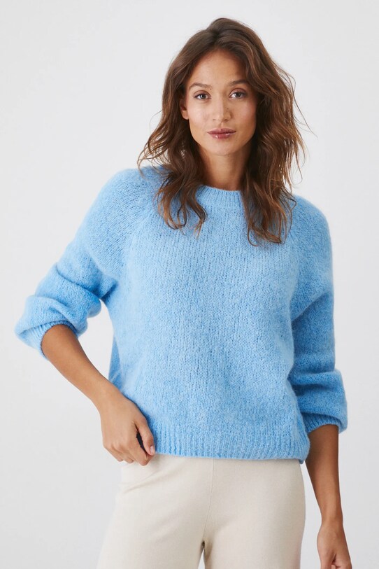 Sweter damski z wełną alpaki i wełną owczą kolor niebieski niebieski RW24.SWD776