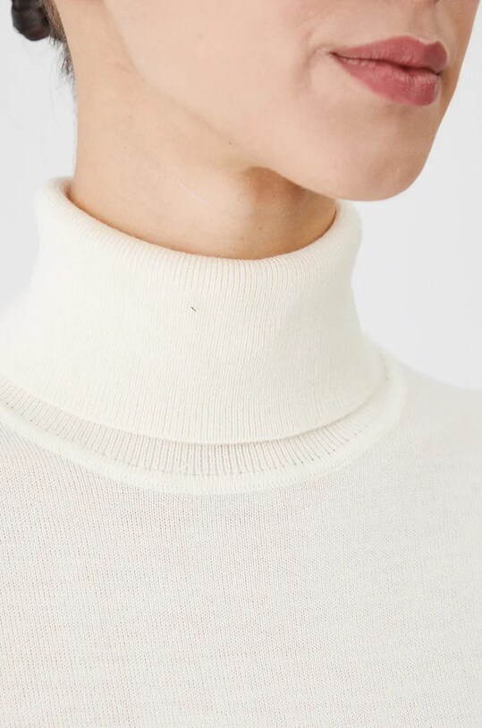Sweter z wełny merino damski gładki kolor beżowy RW24.SWD809 beżowy