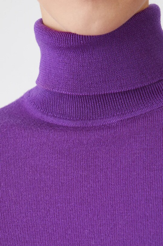 Sweter z wełny merino damski gładki kolor fioletowy RW24.SWD809 fioletowy