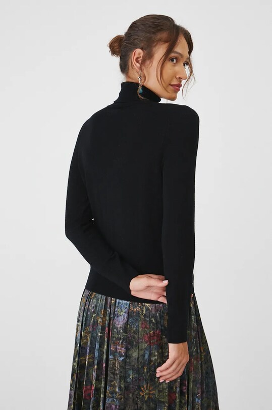 Odzież Sweter z wełny merino damski gładki kolor czarny RW24.SWD809 czarny