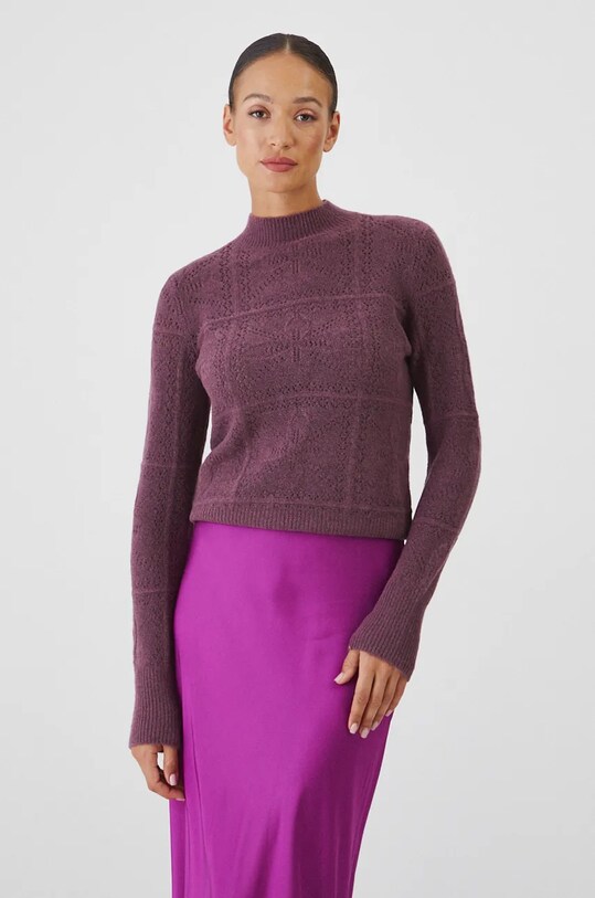 Sweter damski ażurowy kolor fioletowy fioletowy RW24.SWD810