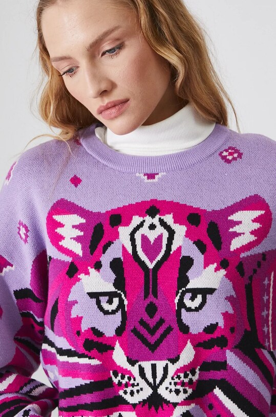 Sweter damski wzorzysty kolor różowy fioletowy RW24.SWD900