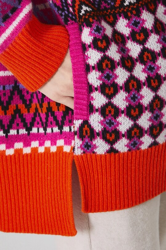 Kardigan wełniany damski wzorzysty kolor multicolor RW24.SWD902