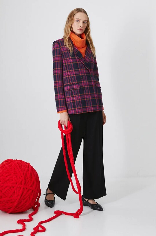Sweter z domieszką wełny damski prążkowany kolor pomarańczowy RW24.SWD906 pomarańczowy RW24