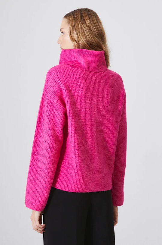 Oblečení Svetr z vlněné směsi dámský s pruhy růžová barva RW24.SWD906 růžová