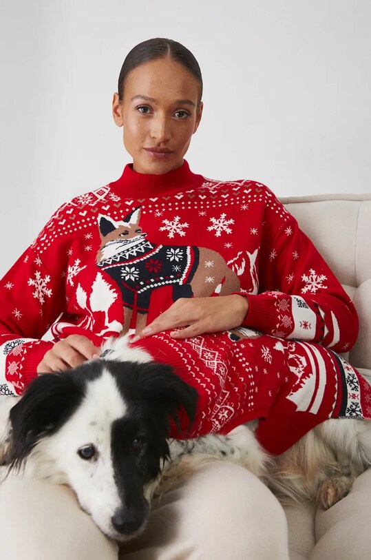 Sweter damski świąteczny wzorzysty kolor czerwony wzorzyste czerwony RW24.SWDA00