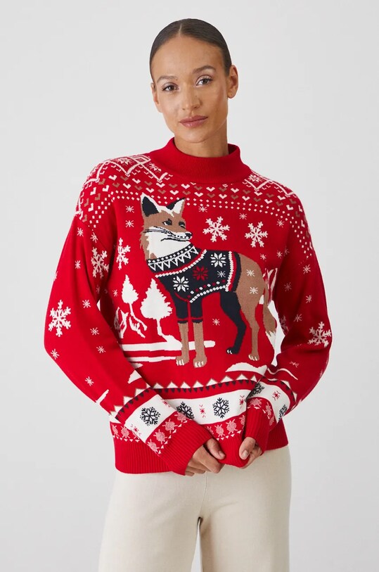 Sweter damski świąteczny wzorzysty kolor czerwony czerwony RW24.SWDA00
