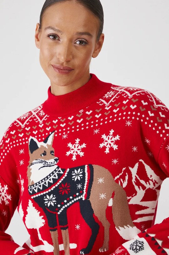 Sweter damski świąteczny wzorzysty kolor czerwony RW24.SWDA00 czerwony
