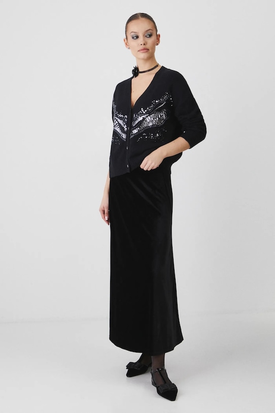 Kardigan z domieszką wełny damski z ozdobną aplikacją kolor czarny RW24.SWDA11 czarny RW24