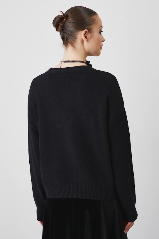 Odzież Kardigan z domieszką wełny damski z ozdobną aplikacją kolor czarny RW24.SWDA11 czarny