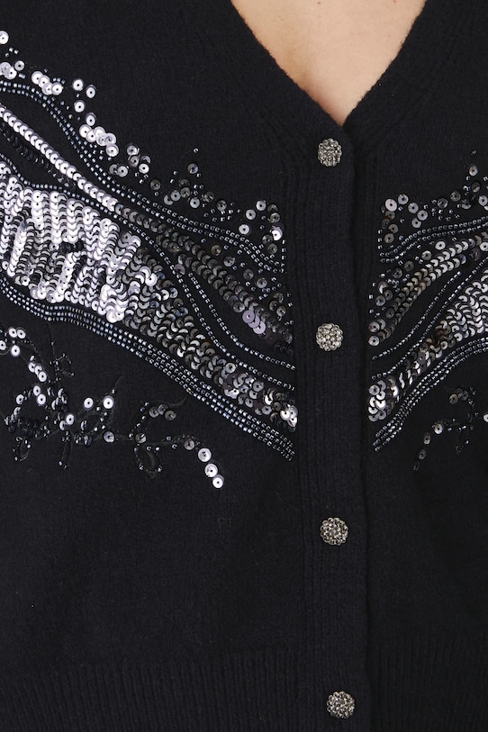 Kardigan z domieszką wełny damski z ozdobną aplikacją kolor czarny RW24.SWDA11 czarny