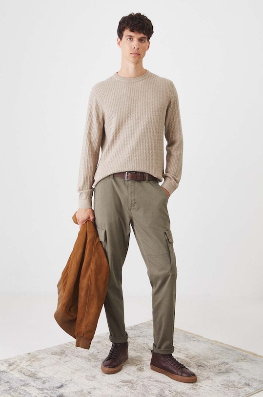 Sweter z domieszką wełny męski z warkoczowym splotem kolor beżowy RW24.SWM040 beżowy RW24