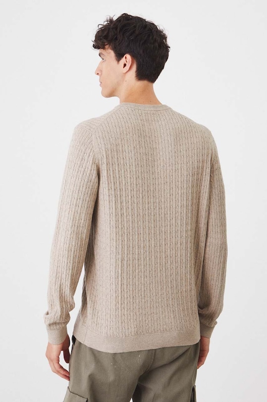 Odzież Sweter z domieszką wełny męski z warkoczowym splotem kolor beżowy RW24.SWM040 beżowy