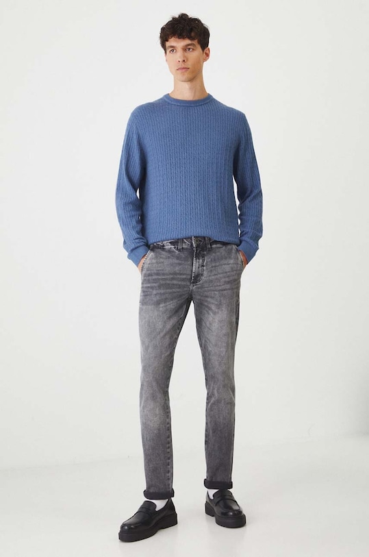 Sweter z domieszką wełny męski z warkoczowym splotem kolor niebieski RW24.SWM040 niebieski RW24