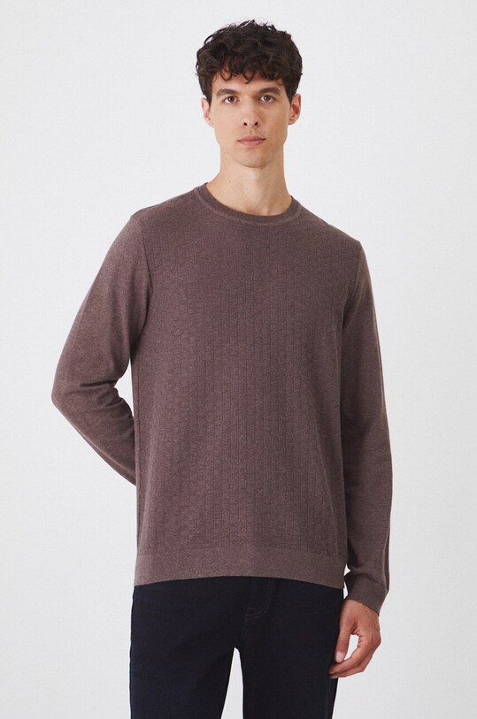 Sweter męski z fakturą kolor brązowy melanż brązowy RW24.SWM042