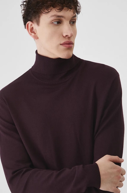 Sweter męski z golfem kolor bordowy gładkie bordowy RW24.SWM051