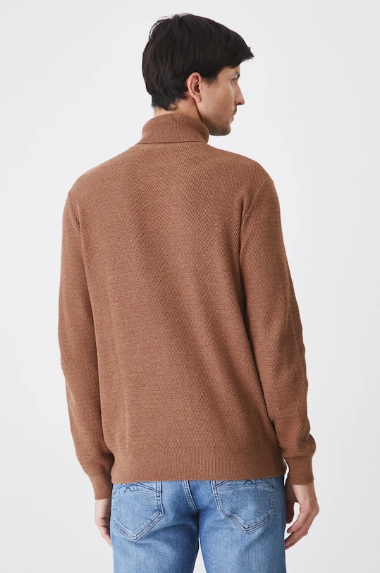 Odzież Sweter bawełniany męski z fakturą kolor brązowy RW24.SWM070 brązowy