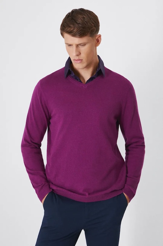 Sweter bawełniany męski kolor różowy gładkie różowy RW24.SWM090