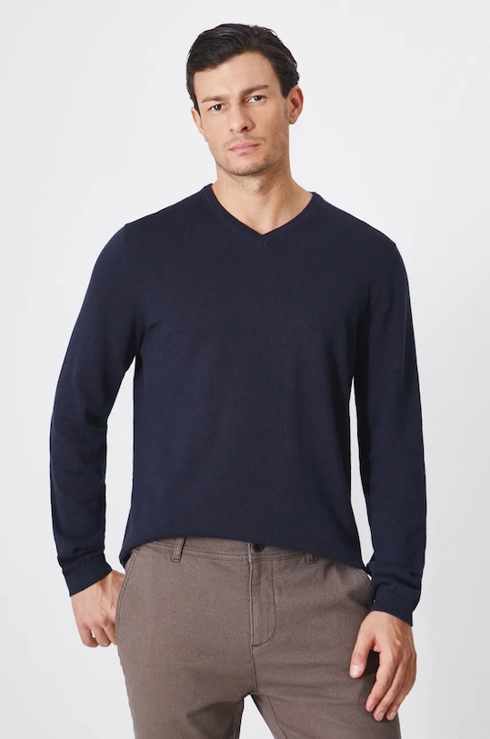 Sweter bawełniany męski kolor granatowy gładkie granatowy RW24.SWM090