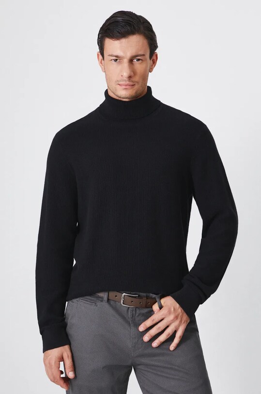 Sweter bawełniany męski z golfem kolor czarny czarny RW24.SWM091