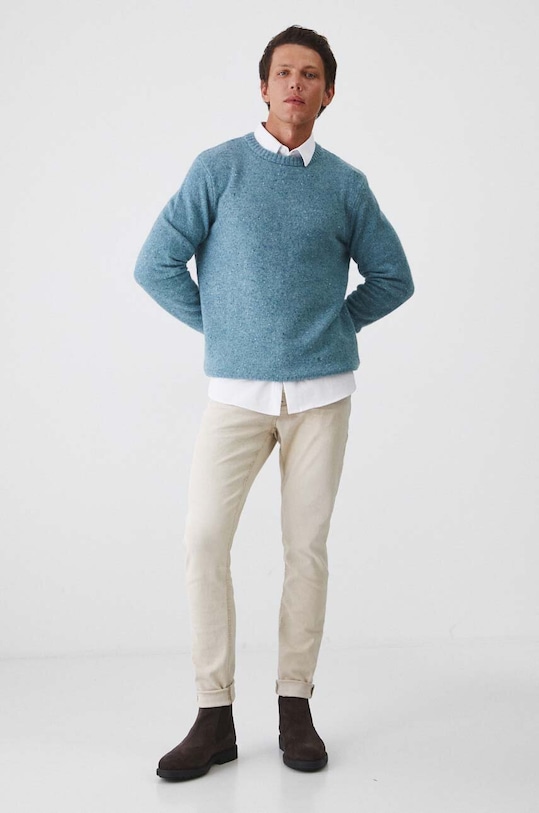 Sweter wełniany męski melanżowy kolor turkusowy RW24.SWM600 turkusowy RW24