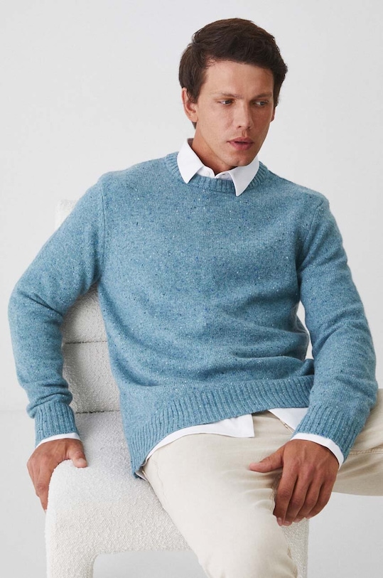 Sweter wełniany męski melanżowy kolor turkusowy RW24.SWM600 turkusowy