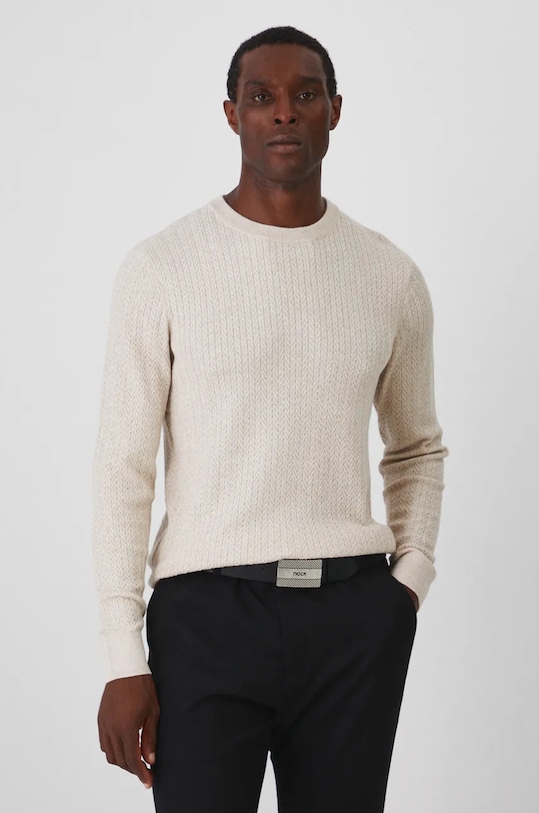 Sweter męski z wiskozą z fakturą kolor beżowy beżowy RW24.SWM801